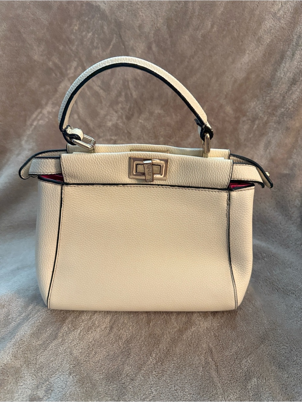 Fendi Peakaboo Mini Top-Handle Bag with hot pink leather interior